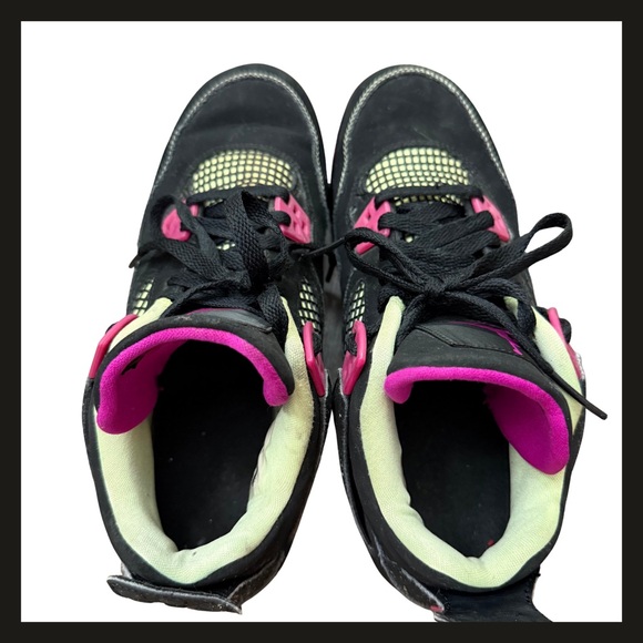 Air Jordan 4 Retro GS Black Vivid Pink Volt 705344-027 Youth 7.5Y Women 9 Shoes - Picture 10 of 14